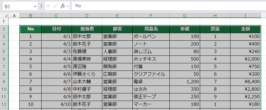 印刷したい範囲を選択した状態