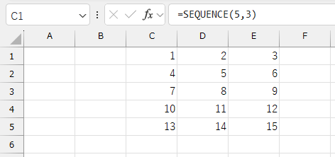 SEQUENCEで5行×3列のマトリクス