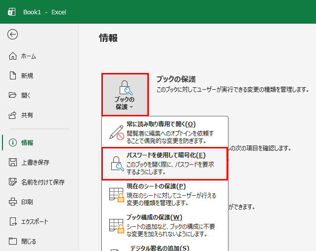 ブックを開く際のパスワード
