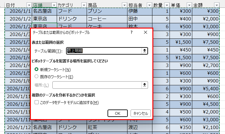 範囲が自動取得される
